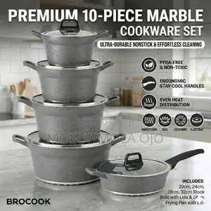 Brocook 10 PCS Die-Cast Non-Stick Granite Cookware Set 20-32cm