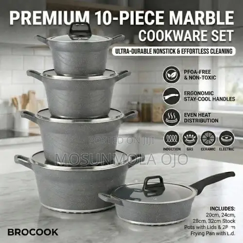 Brocook 10 PCS Die-Cast Non-Stick Granite Cookware Set 20-32cm
