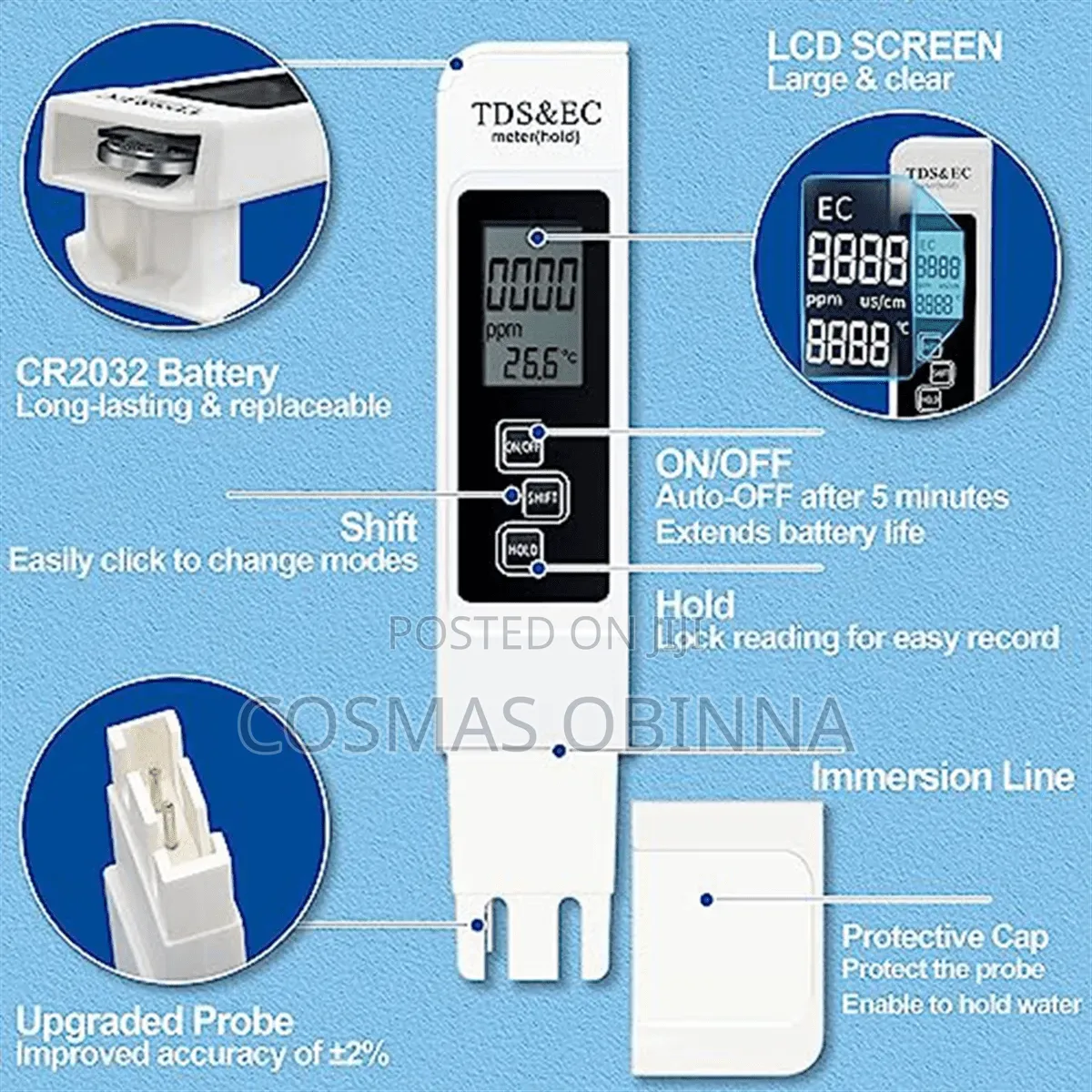 3 In 1 Multifunctional Tds Ec Ppm Water Meter Tester Pen