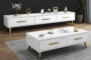 Modern Shelf With Center Table With Drawers on Both Sides