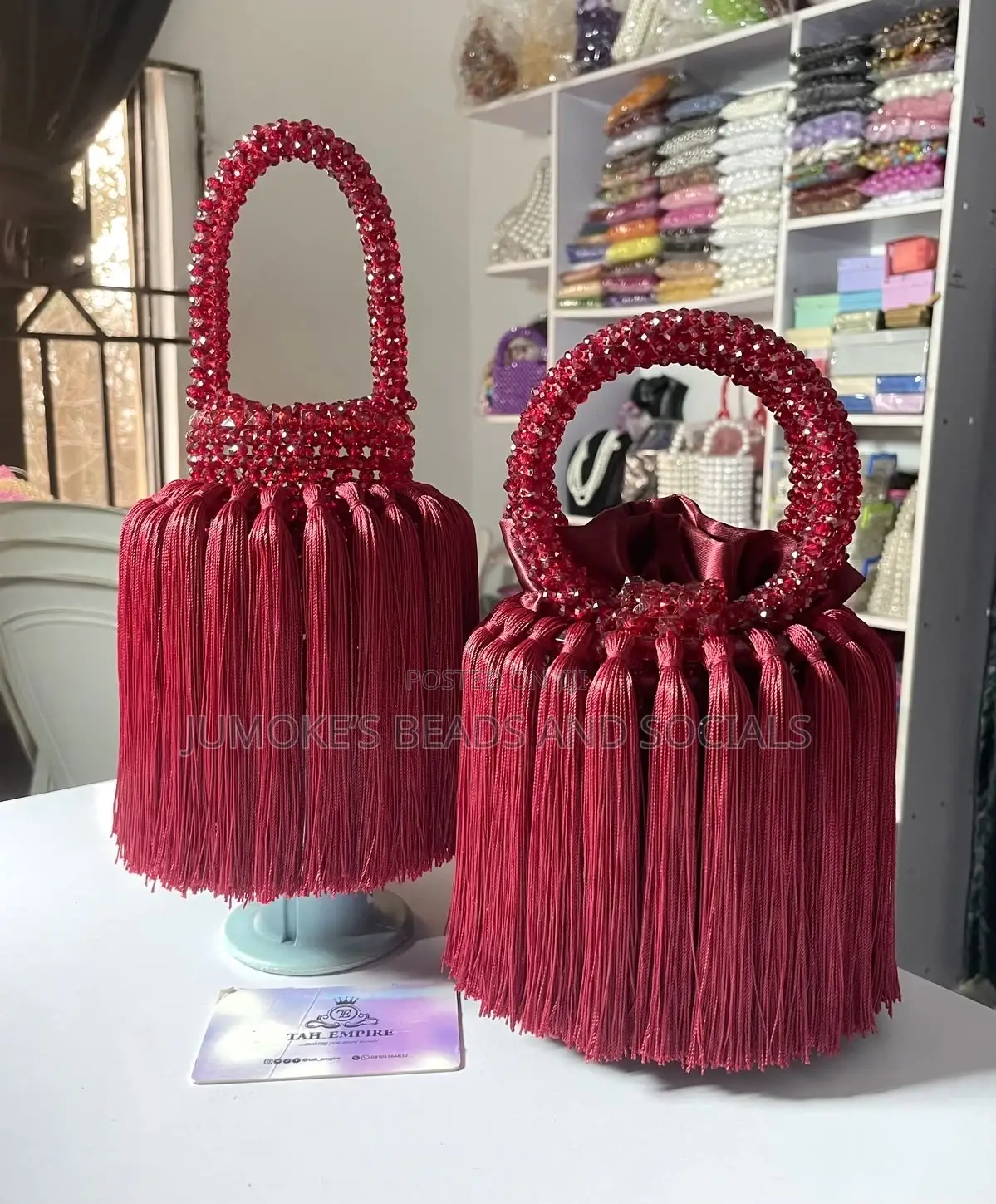Beaded Bucket Tassel Bag