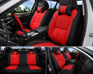 Premium 5d Leather Car Seat Cover Red Black Universal Fit