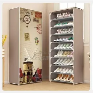 Home Shoe Storage 9 Layer Shoe Rack Cover Cabinet With Fabric