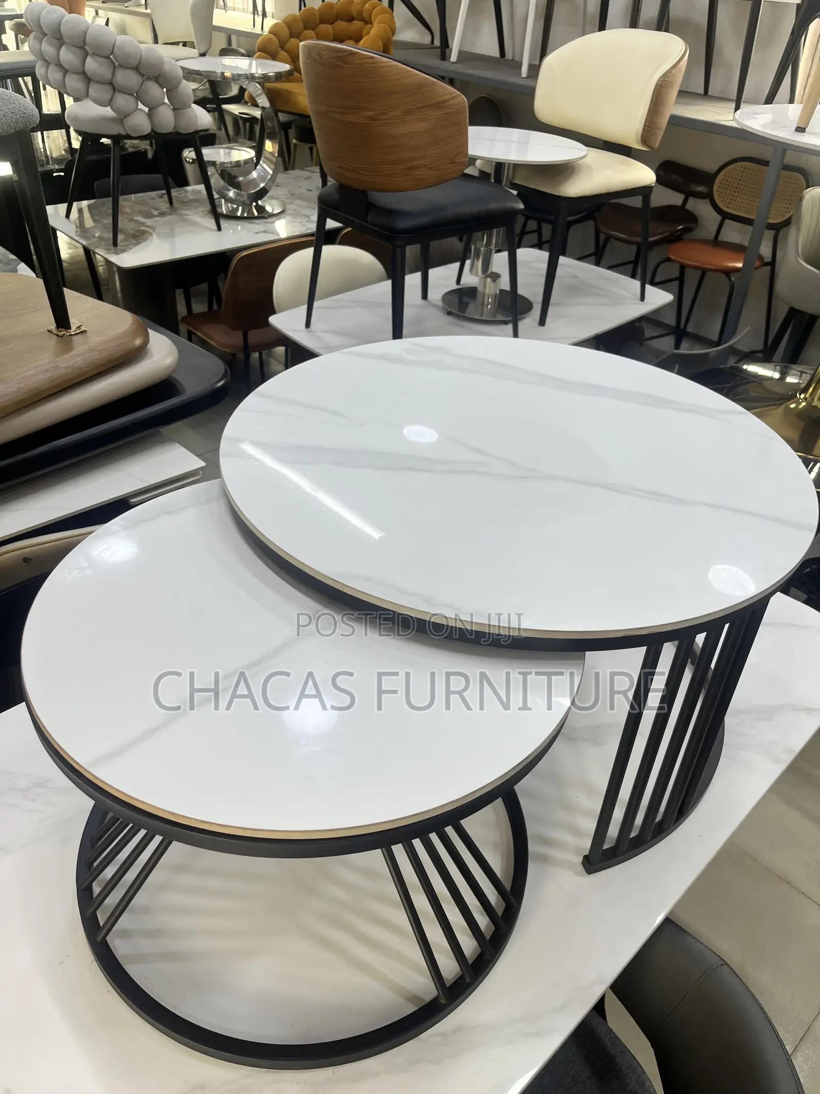 Modern Nesting Coffee Table Set – Marble Matte Black (2-Piece)