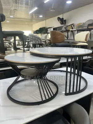 Modern Nesting Coffee Table Set – Marble Matte Black (2-Piece)