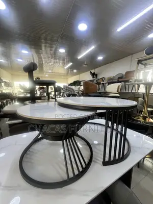 Modern Nesting Coffee Table Set – Marble Matte Black (2-Piece)