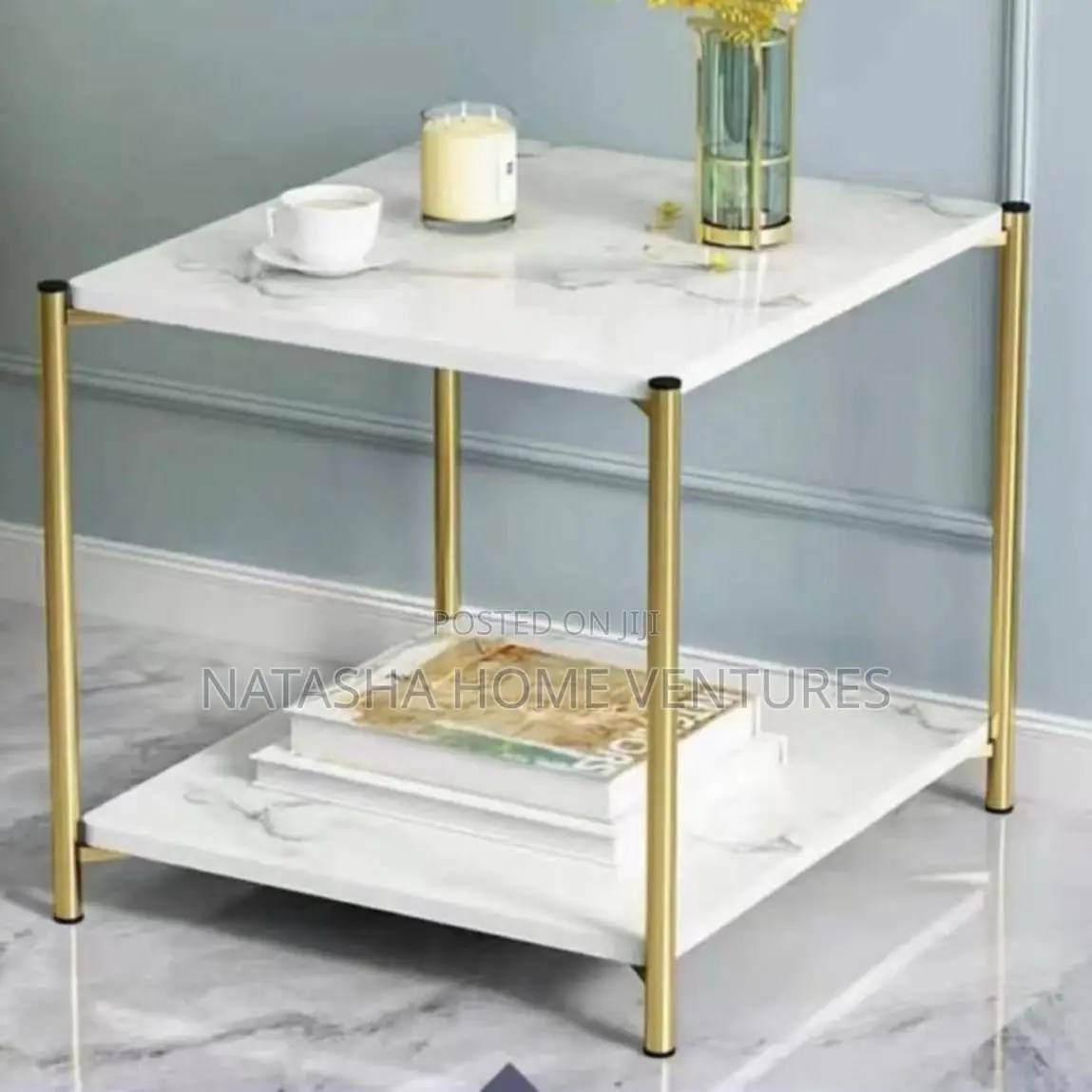 White Marble 2-Tier Side Table
