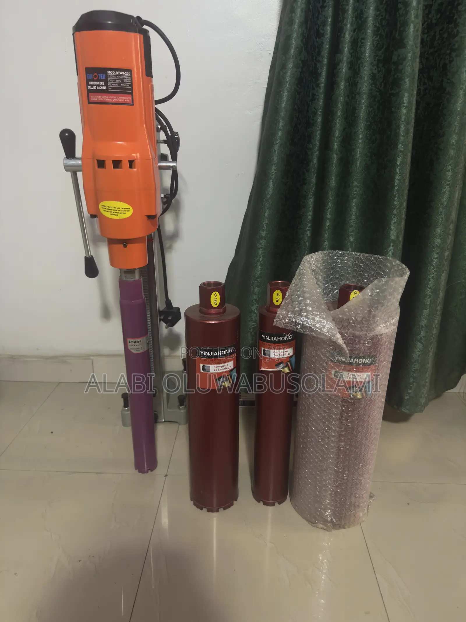 Eurotek Diamond Core Drilling Machine + 4 Diamond Core Bits