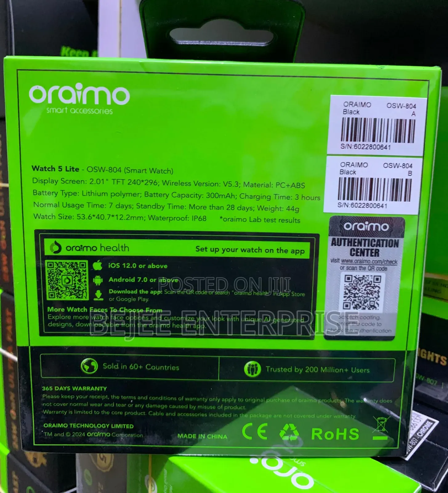 Oraimo Watch 5 Lite 2.01" Hd Ip68 Smart Watch