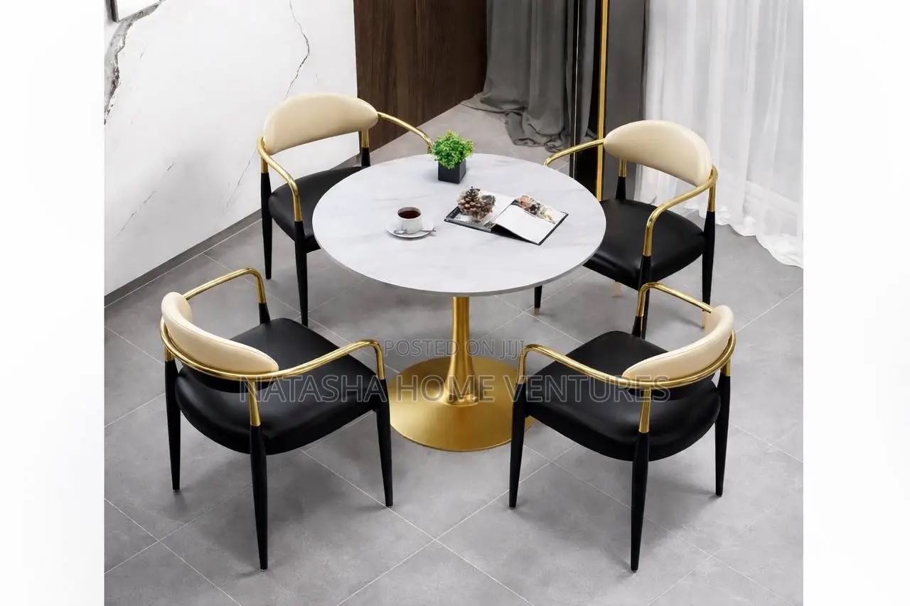 Round Marble-Top Dining Set (4 Seater)