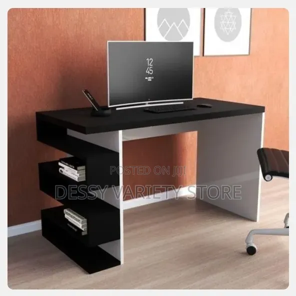 Wood Office Table: Office Table- Laptop Desk White/Black