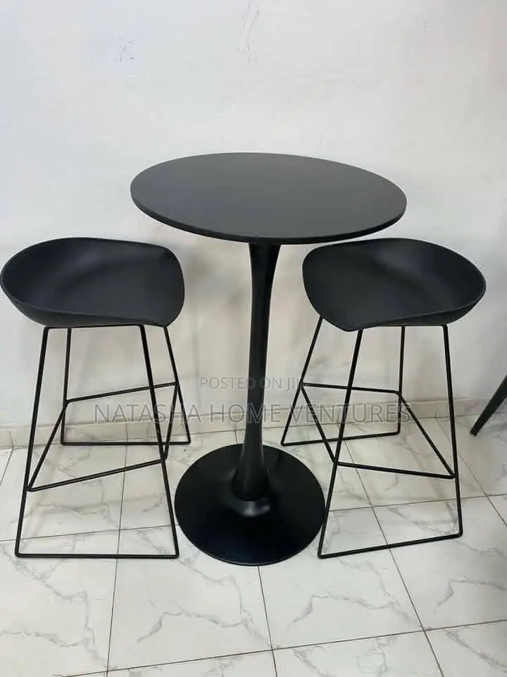 Bar Height Table Stool Set (Black, 2 Seater)