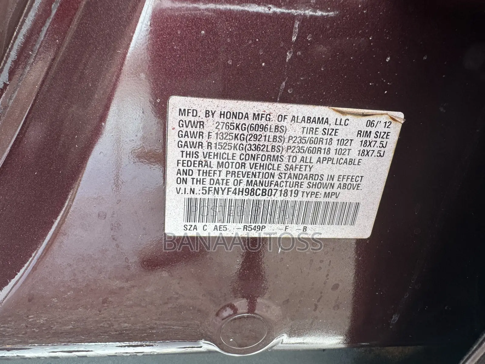Honda Pilot 2012 Burgundy
