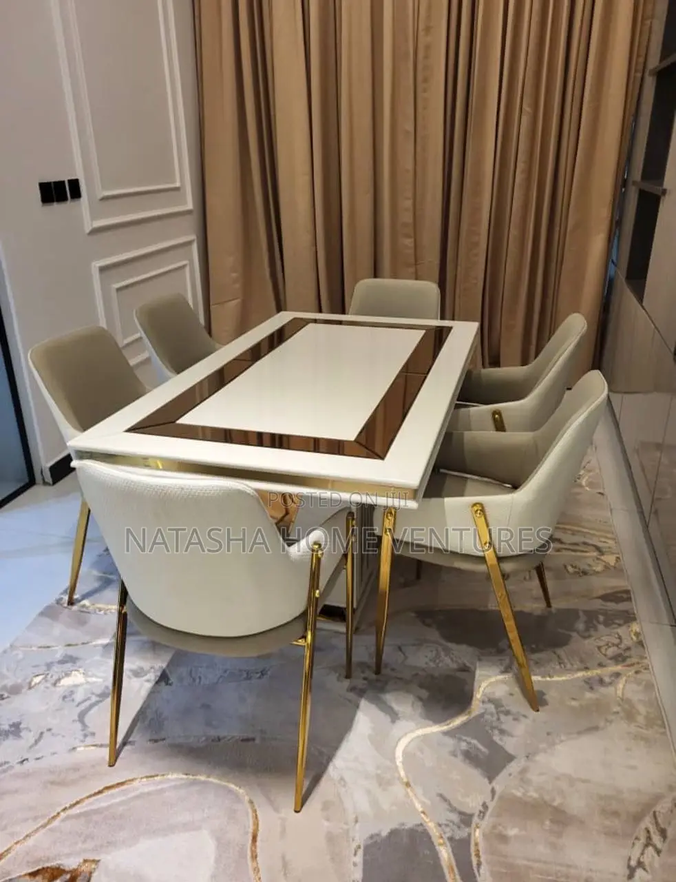 Luxury 6-Seater Dining Set (White Gold)