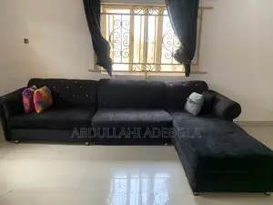 Large L-Shaped Black Velvet Sectional Sofa