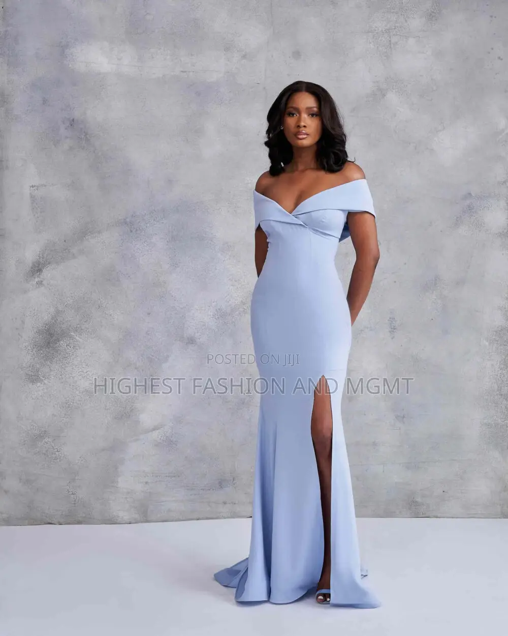 Off Shoulder Side Slit, Floor Length Gown