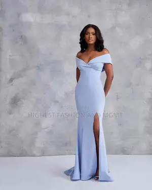 Off Shoulder Side Slit, Floor Length Gown