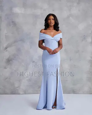 Off Shoulder Side Slit, Floor Length Gown