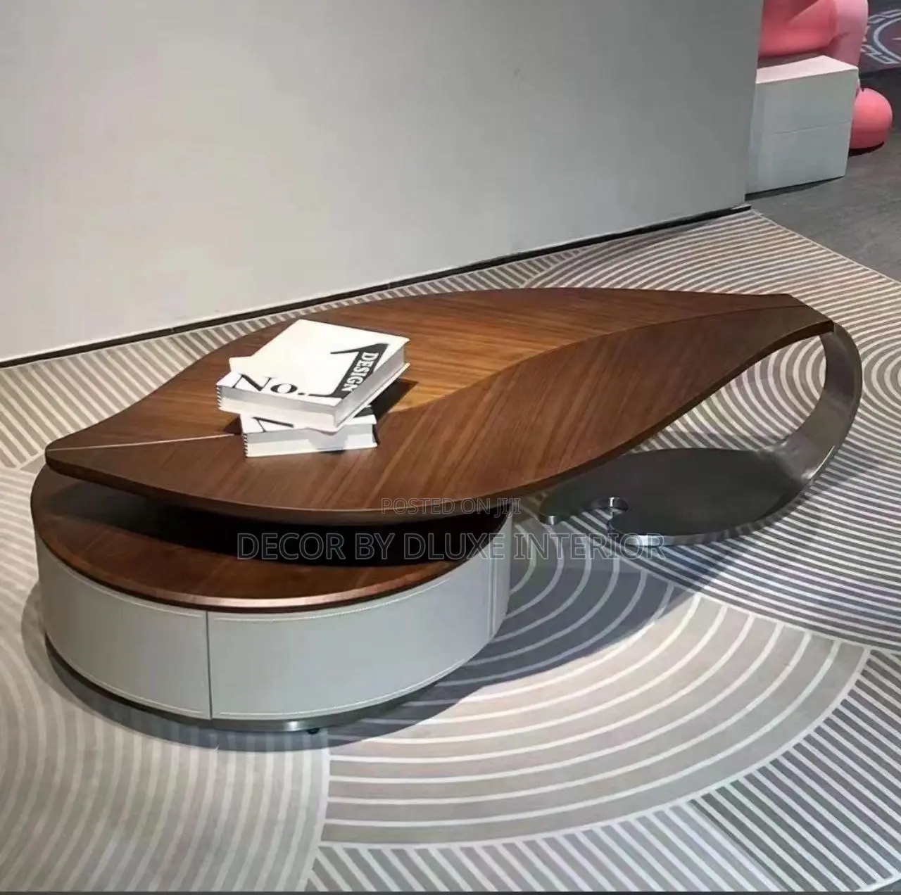 Modern Leaf Shape Walnut Veneer Coffee Table