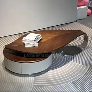 Modern Leaf Shape Walnut Veneer Coffee Table