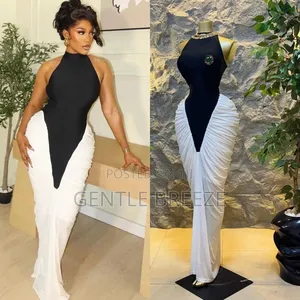 High-Fashion Black White Bodycon Maxi Dress