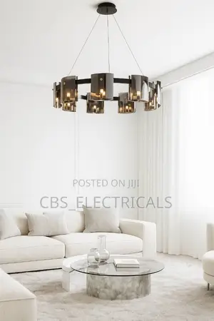 Architectural Smoked-Glass Ring Chandelier,