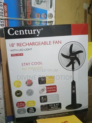 18" Century Rechargeable Standing Fan, Black Color With 1 Yr Warranty