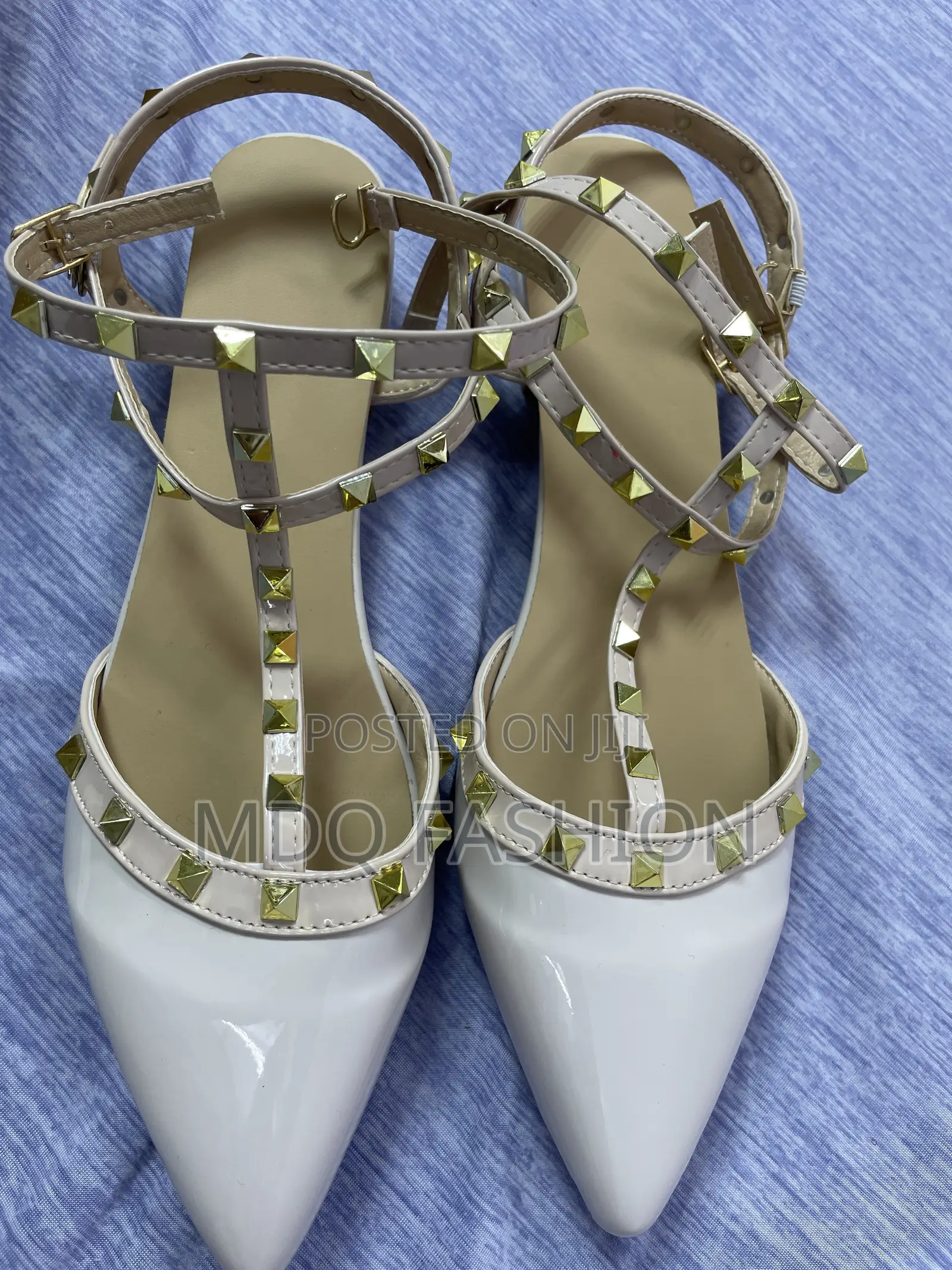 Luxury Studded T-Strap Pointed-Toe Flat Shoes