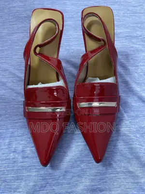 Women's Patent Leather Slingback Pumps With Gold Bar Accent