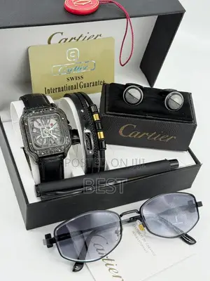 Combo Cartier Watch Cartier Cofflinks Hand Bracelet Sunglass and Pen