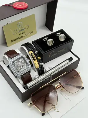 Combo Cartier Watch Cartier Cofflinks Hand Bracelet Sunglass and Pen