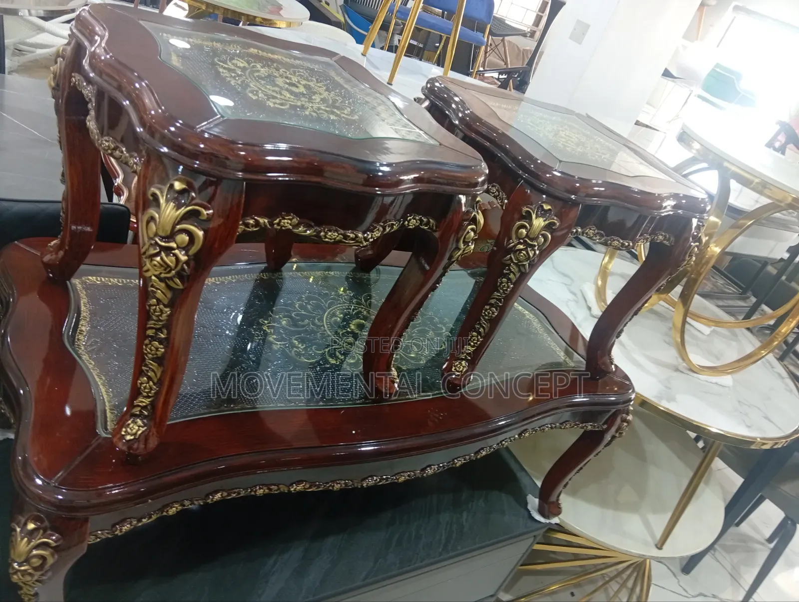 Brown Royal Center Table With 2 Sidetables