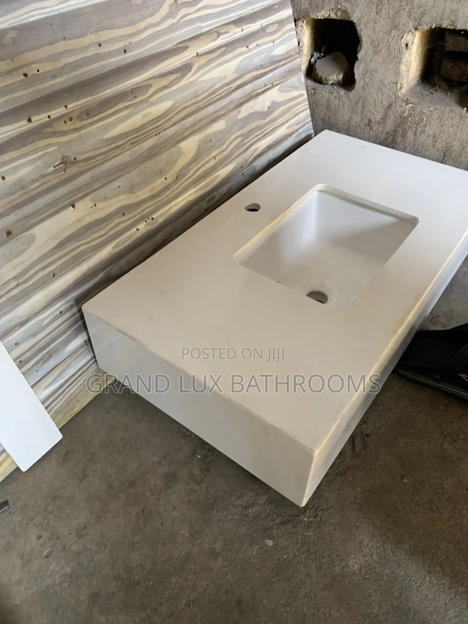 Wall-Mounted Surface Vanity Sink With Integrated Rectangular Basin