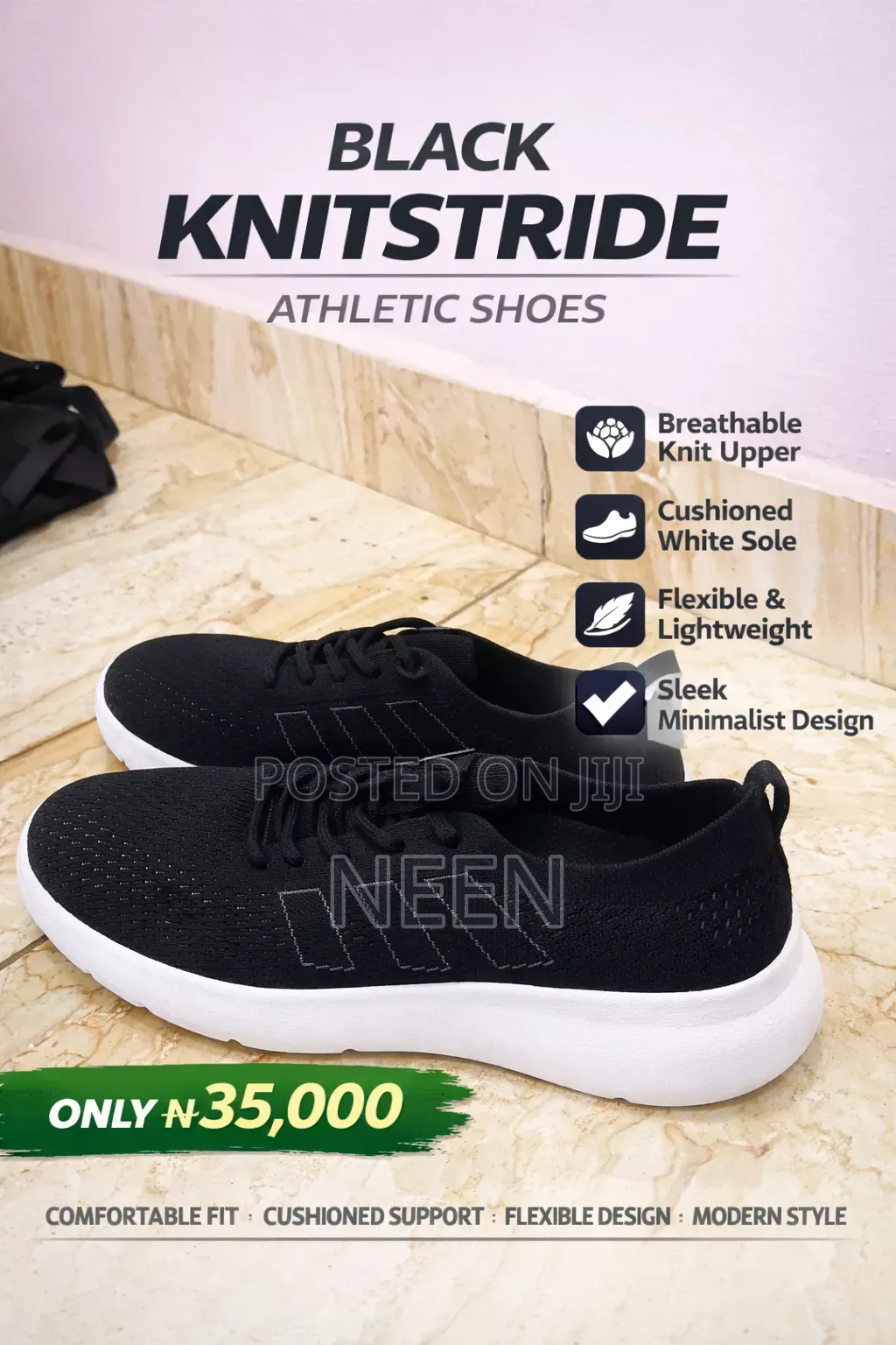 Black Knitstride Athletic Shoes