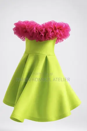 Lime Green Princess Dress With Pink Ruffle Details