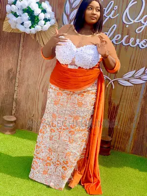 Luxury Orange White 3d Floral Occasion Gown