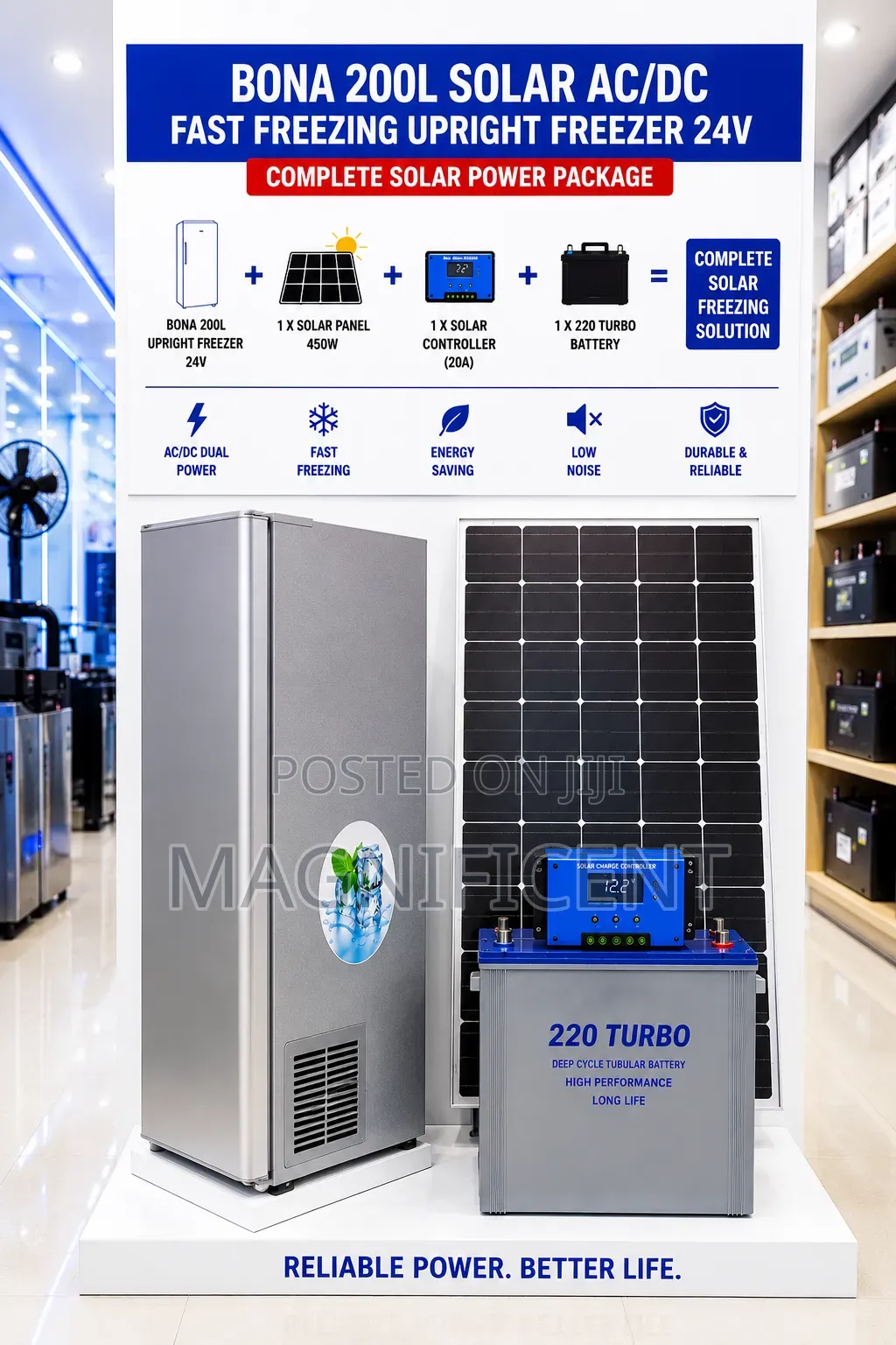 Bona 200l Solar Ac/Dc Upright Freezer 24v Complete Solar Freezing Solu