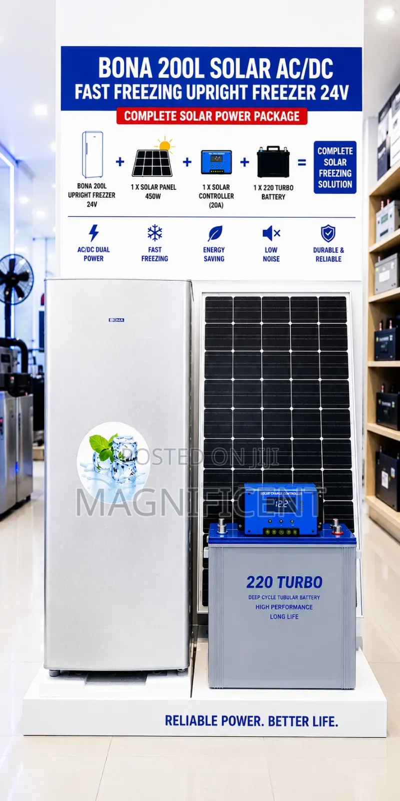 Bona 200l Solar Ac/Dc Upright Freezer 24v Complete Solar Freezing Solu