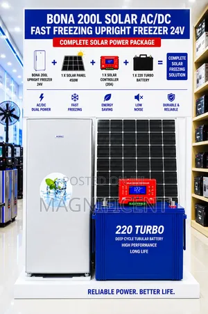 Bona 200l Solar Ac/Dc Upright Freezer With 450w Solar Panel, 20a Contr