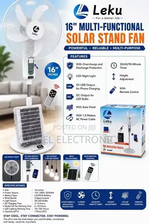 Leku 16 Inch Solar Rechargeable Fan