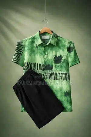 Boys Green Shirt and Black Shorts Set