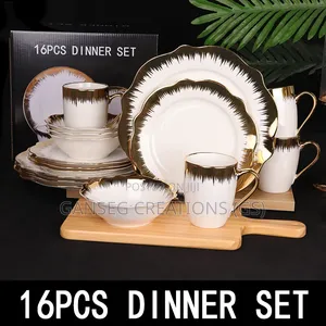 16-Piece Luxury Electroplated Gold-Swept Ceramic Dinnerware Set
