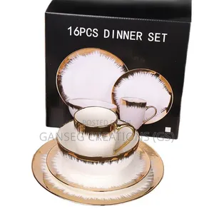 16-Piece Luxury Electroplated Gold-Swept Ceramic Dinnerware Set