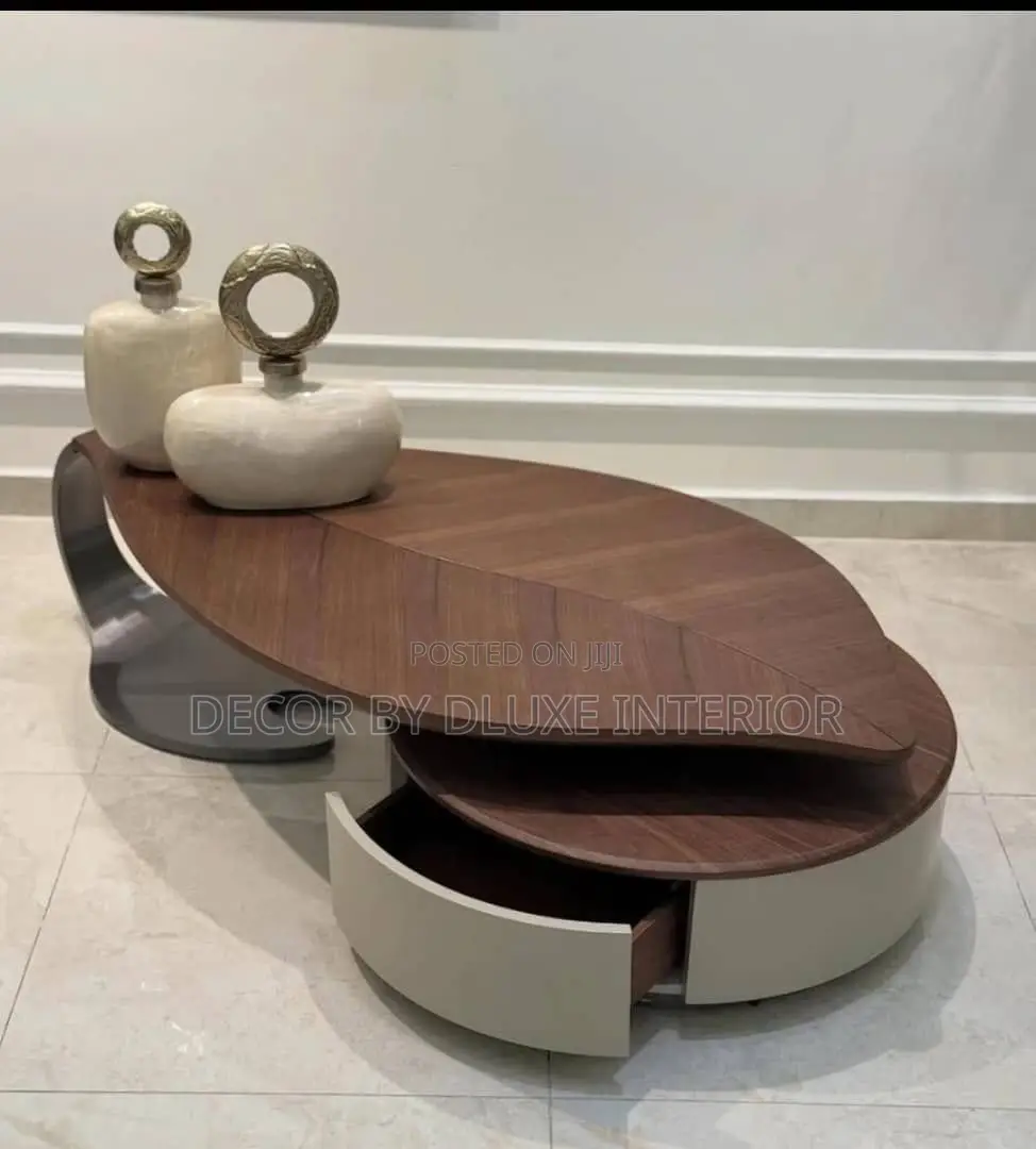 Modern Leaf Shape Walnut Veneer Coffee Table