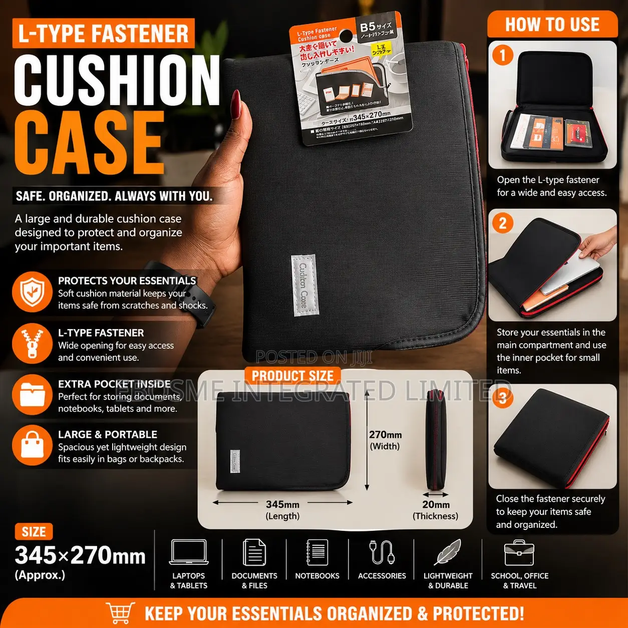 L-Type Fastener Cushion Case – B5 Size Protective Storage Organizer