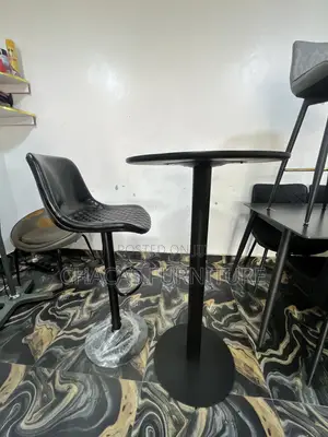 Modern Round Black Bar Table - High-Top Bistro Counter Desk