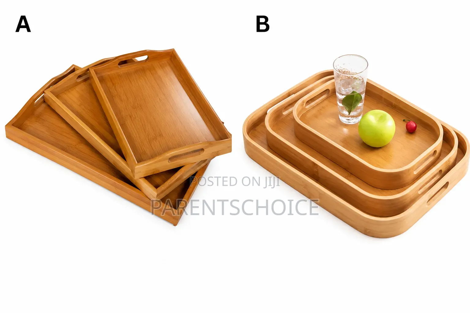 A – Rectangular Bamboo Serving Tray Set