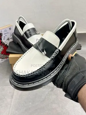 Original Dr Martens Pinned Penton Loafers Black/White Shoes for Men