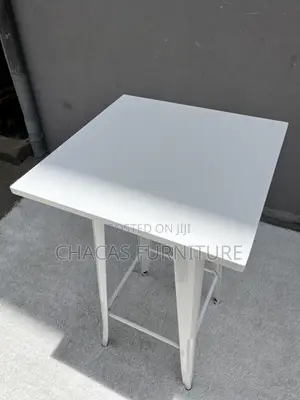 Modern White Metal Bar Table - Industrial High-Top Bistro Desk
