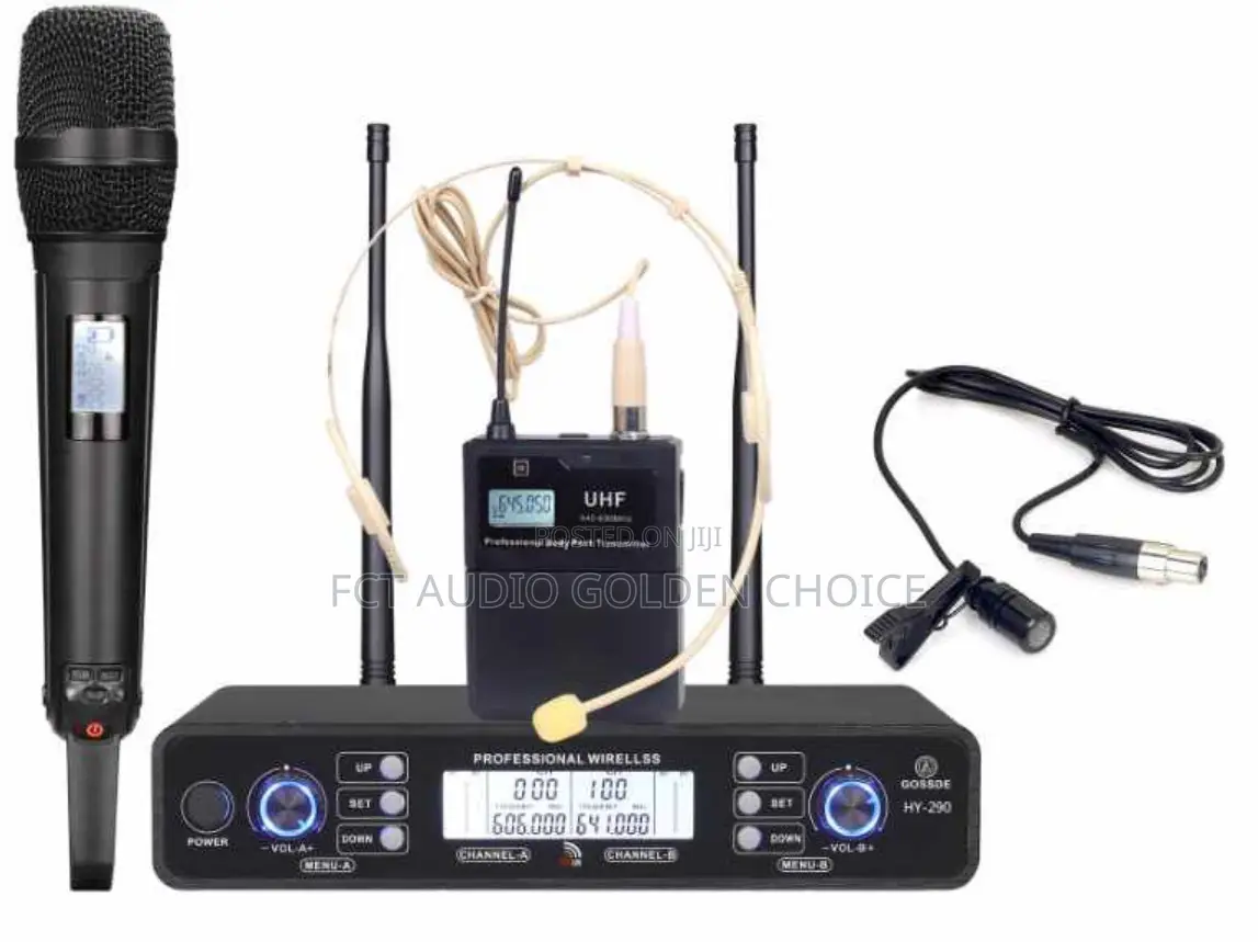 Wireless Microphone System Handle and Over Head With Neck